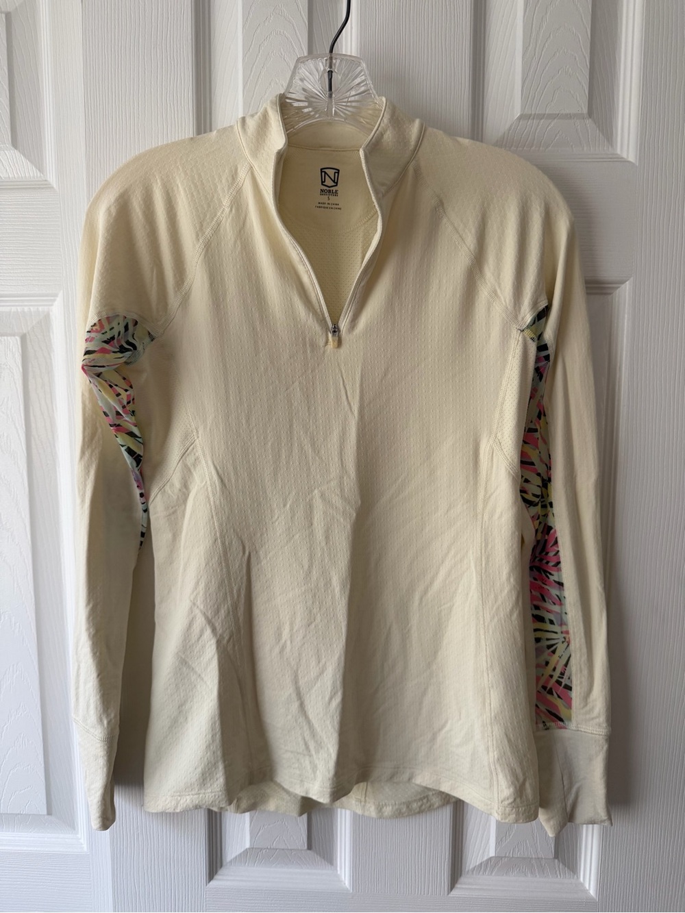 Noble Outfitters Cream Long Sleeve Quarter-Zip Pullover with Patterned Accents